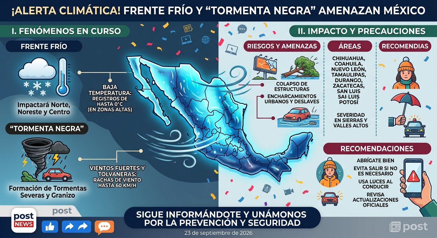 Frente Frío y 'Tormenta Negra' amenazan a México con heladas de 0 °C, granizadas y vientos de 60 km/h
