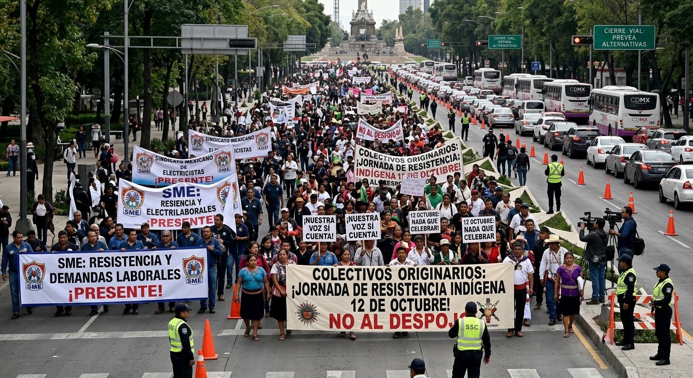 Complicaciones viales en el centro de la CDMX por marcha del Día de la Resistencia Indígena y protestas gremiales