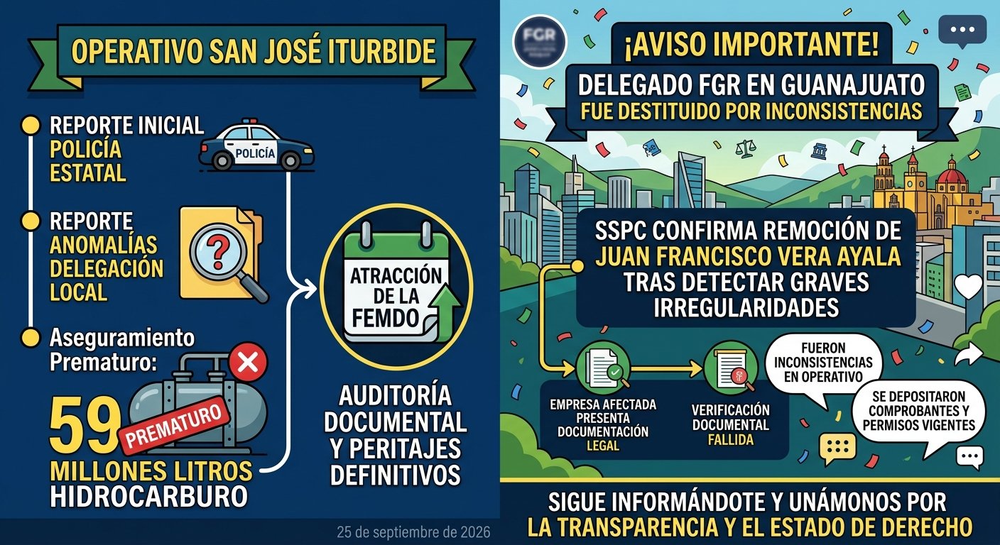 Destituyen al delegado de la FGR en Guanajuato tras hallar inconsistencias en megaoperativo contra el 'huachicol'