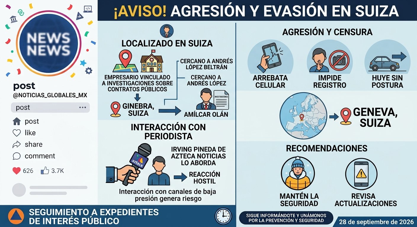 Amílcar Olán es ubicado en Suiza y agrede a reportero de TV Azteca para evadir cuestionamientos