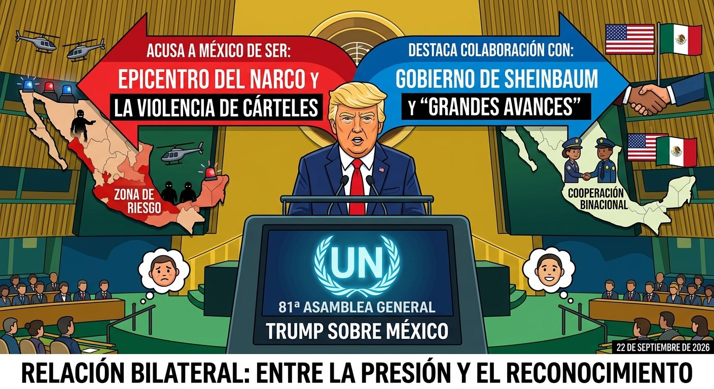 Trump tilda a México de "epicentro" del narcotráfico en la ONU, aunque resalta la cooperación de Sheinbaum
