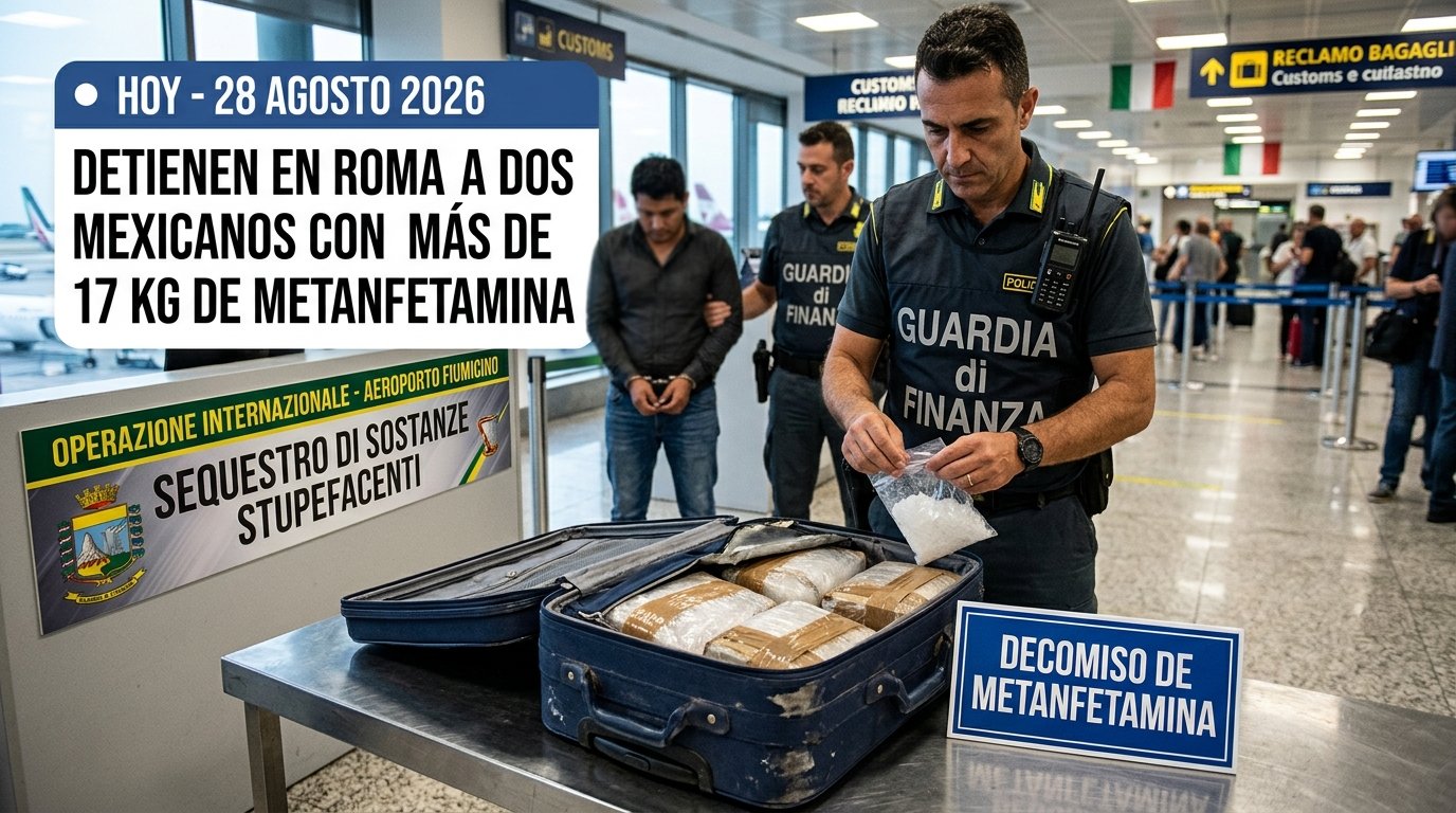 Investigan red internacional tras el arresto de dos mexicanos con metanfetamina en Roma