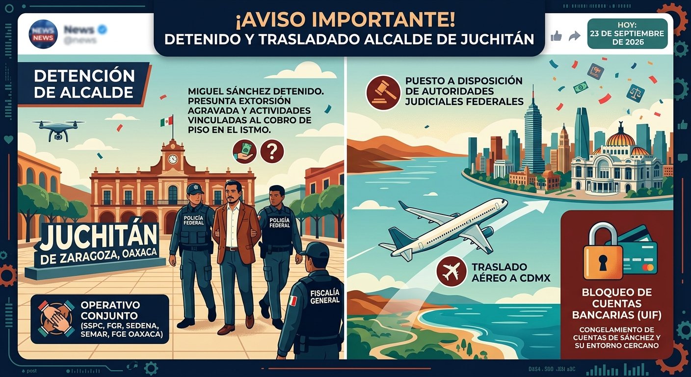 Detienen a Miguel Sánchez, alcalde de Juchitán, Oaxaca; es trasladado a la CDMX por presunta extorsión agravada
